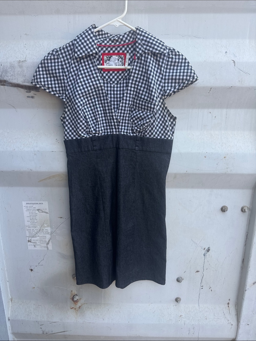Guess Black and White Gingham Top Midi Dress